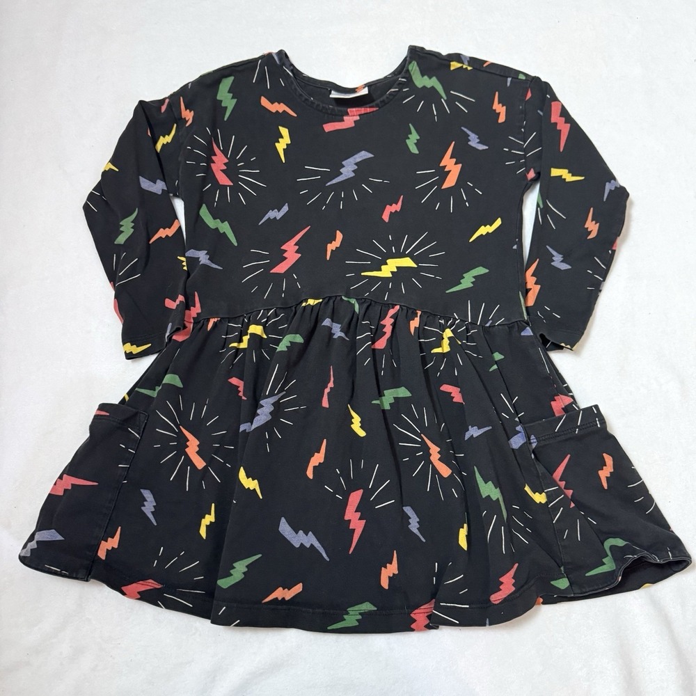Hanna Andersson Lightning Bolt Long Sleeve Cotton‎ Dress 110 US Girls 5 Colorful